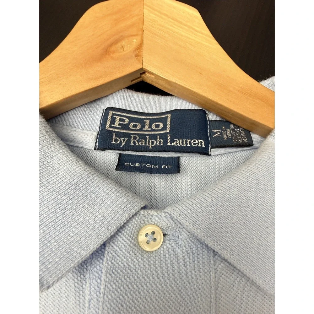 Polo Mens Shirt M Light Blue Short Sleeve Custom Fit 100% Cotton Pink Pony